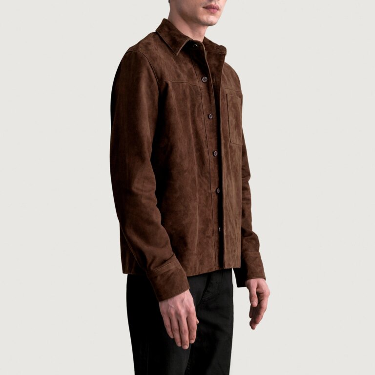 Mens Scout Mocha Suede Leather Shirt Side Pose-3-1724084113135